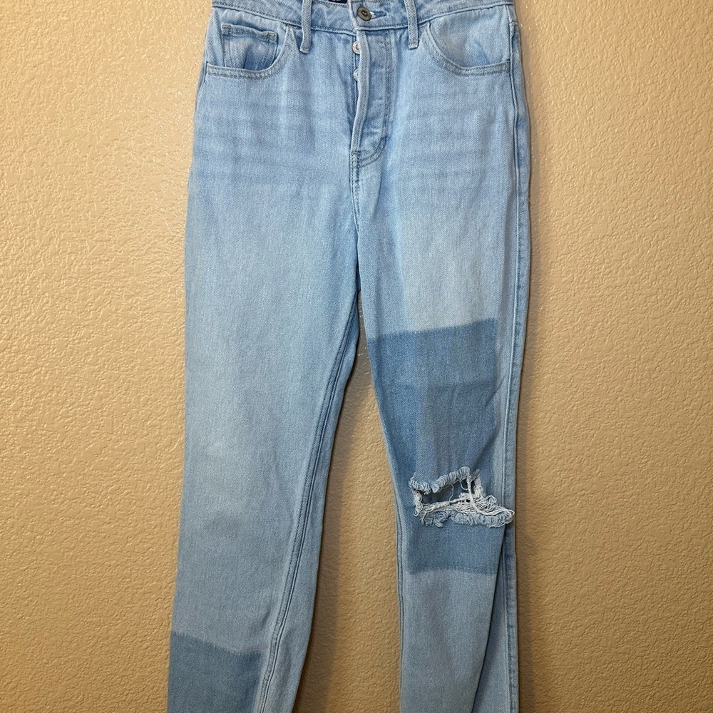 Hollister Light Blue Ripped Straight Leg Jeans